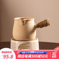 瓷牌茗茶具(cipaiming teaset)温茶炉陶瓷小火炉家用围炉煮茶温茶器室内玻璃茶壶茶杯茶具套装 白玲珑斜面烛台匙+条纹月颜壶