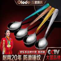 欧乐多(Olodo)德国304不锈钢勺子锤纹长柄吃饭勺大号汤勺调羹咖啡搅拌勺西餐勺 五星级防滑锤纹餐勺