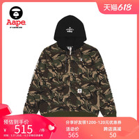 Aape男装秋冬硅胶猿颜字母印花撞色连帽加绒迷彩卫衣3600XAD