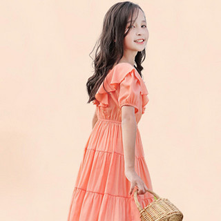 女童夏季连衣裙公主裙中长款薄款洋气2023新款韩版大童装女孩 160 橙色