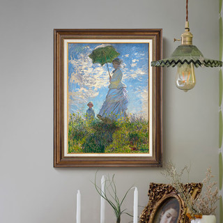 MONADIY客厅装饰画美式欧式挂画玄关过道餐厅卧室书房壁画莫奈世界名画 02-莫奈-拿着阳伞的女人 45*60cm（双框+画布）