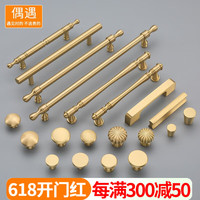 偶遇黄铜衣柜拉手橱柜酒柜轻奢铜拉手简约柜门拉手美式柜子抽屉拉手 D款-铜本色 孔距-320MM