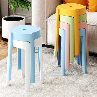 全品屋凳子家用塑料凳子可叠放客厅椅子加厚餐凳板凳休闲圆凳可叠放 加厚四把装-橙绿粉蓝 1.4kg承重600斤