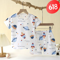 怡饰美 新款儿童家居服睡衣夏季纯棉内衣套装镂空薄款空调服女童两件套 X01-星球 110建议身高95-105/无肩扣