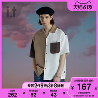 it 5cm/FIVECM男装短袖衬衫夏季复古潮流时尚个性不规则拼色8303U