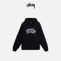 STUSSY斯图西 男装秋冬潮流撞色字母花朵印花加绒连帽卫衣