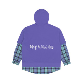 Aape 旗舰店男装秋冬印花格纹衬衫拼接加绒假两件卫衣3848XXH