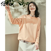 佐丹奴卫衣女装字母压花宽松落肩圆领套头卫衣 05391781 L 04 杏色
