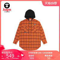Aape男装秋冬猿颜徽章字母印花格纹撞色连帽拼接衬衫8362XXF