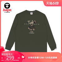 Aape男装秋冬迷彩猿颜撞色字母印花标签拼接长袖T恤0665XXF