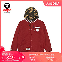 Aape 男装秋冬猿颜字母贴布迷彩可拆卸连帽棒球夹克外套7312XXD