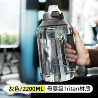 乐扣乐扣(LOCK&LOCK)水杯带吸管大容量男士女生塑料运动水壶健身夏季水桶耐高温大肚杯 灰色2200ml