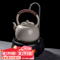 容山堂苏打釉煮茶壶围炉煮茶器泡茶壶烧水壶家用煮茶壶电陶炉套装 圆容壶+小圆自动上水玄黑色