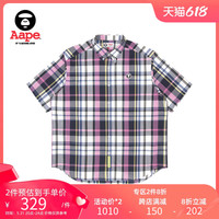Aape旗舰店男装春夏酷帅印花格纹撞色短袖衬衫8401XCI