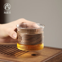尚言坊玻璃小茶杯耐热防烫家用功夫茶具套装单个主人杯子加厚 竖纹-竹套玻璃杯