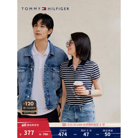 TOMMY HILFIGER23新款春夏女装休闲条纹小绣标微弹修身短袖POLO衫76J3639 蓝白条纹FAP M