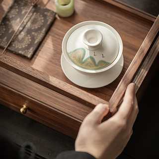 木客中国风远山陶瓷单个盖碗茶杯家用防烫泡茶碗功夫茶具三才碗泡茶杯 远山盖碗-白陶款