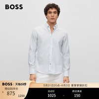 HUGO BOSS 男23春夏新款条纹弹力棉质和亚麻混纺衬衫