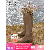 7or9燕麦麦芬 过膝长靴女3.5cm秋冬气质方头长筒靴粗跟保暖靴子 燕麦麦芬（配饰需要单独购买） 39