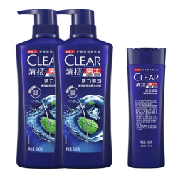CLEAR 清扬 男士去屑活力止痒洗发水 500g*2+100g（赠 刘海贴+补充装 200g*2）