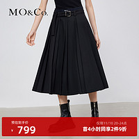 MOCO2022秋季新品压褶半身裙假两件高腰拼接百褶裙MBB3SKTT13