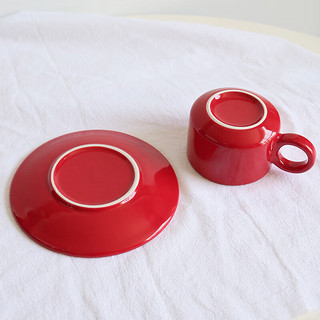 SDX原创红色咖啡杯碟陶瓷马克杯情侣水杯简约高颜值餐具礼物 红色马克水杯