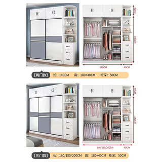 中伟移门更衣柜简易推拉门家用出租房卧室收纳木质衣橱柜简约三门衣柜