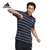 adidas 阿迪达斯 短袖男2023夏季新款翻领条纹T恤运动POLO衫HE7434