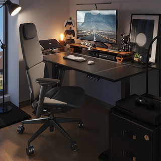 智芯电动升降桌椅套装简约现代办公桌台式电脑桌椅子家用电竞桌座为 黑色掌控者 桌面尺寸78×60×69cm