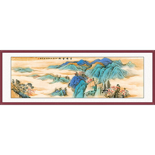 酣墨香客厅沙发背景墙装饰画新中式挂画茶室壁画山水画办公室国画风景画 FY112-张大千-秋山揽胜图 153*53cm原木色铝合金框+闪银布