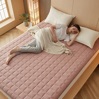 简米A类全棉棉花床垫软垫家用单人垫子加厚褥子薄款垫被1.8x2米x1.5米 粉小格 180*200cm