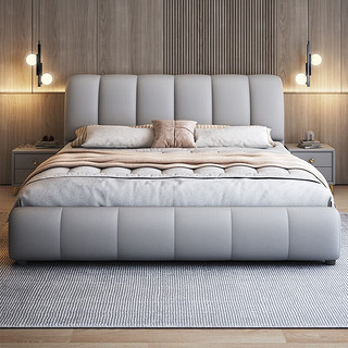 舒和居 床 皮床 现代简约轻奢婚床双人床1.8m软包1.5米皮床实木软靠床 单床+椰棕弹簧床垫 1500*2000mm框架结构