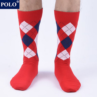 POLO男士高筒彩色菱格时尚英伦风男袜 冬季新品潮流长筒吸汗御寒保暖棉袜足球袜运动袜 六色六双 39-45码鞋合适