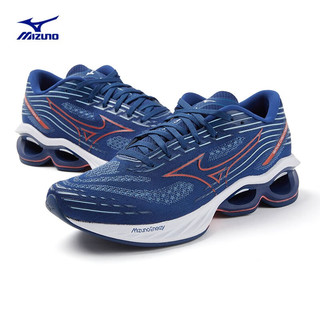 美津浓（MIZUNO）男女运动跑步鞋 网面透气缓震慢跑鞋 01/蓝色/橙色 44