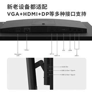 联想（Lenovo）23.8/27英寸显示屏幕 Type-c接口高色域旋转支架设计绘图高清电脑显示器 23.8英寸超清视频会议屏 T24v-30