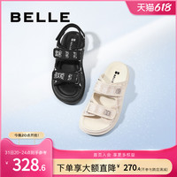 百丽小香风凉鞋女鞋夏季沙滩鞋平底魔术贴运动凉拖X9Q1DBL2 米色 40