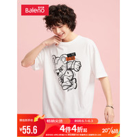 班尼路（Baleno）2022春季港风涂鸦卡通印花休闲T恤男圆领潮流短袖 001W漂白 L