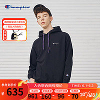 Champion 冠军情侣卫衣新款刺绣连帽纯色黑色长袖卫衣 黑色 XXL