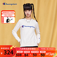 Champion 冠军秋冬新款基础款加绒印花草写LOGO圆领套头卫衣女 白色 S