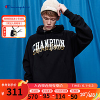 Champion 冠军秋冬卫衣男新款字母连帽加绒休闲套头衫男 黑色 L