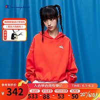 Champion 冠军秋冬新款刺绣草写LOGO连帽加绒卫衣女套头衫 红色 XS