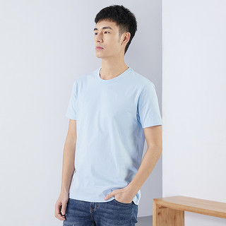 汉斯卡 2022夏季新款纯棉短袖T恤男潮牌白色宽松韩版潮流纯色打底 天蓝 XS