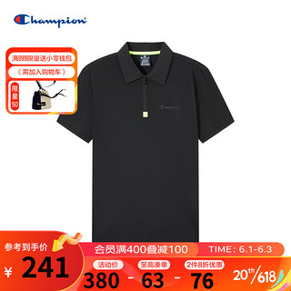 Champion 冠军2023春夏新款胶印草写 logo短袖POLO衫T恤男 黑色 L