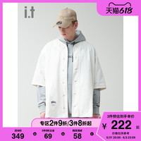 it :CHOCOOLATE男装短袖衬衫春季休闲简约排扣上衣8279XS