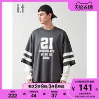 it :CHOCOOLATE男装落肩T恤秋季美式运动风宽松半袖1261X