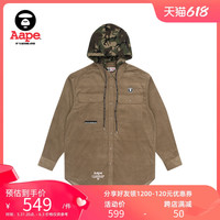 Aape男装秋冬猿颜徽章字母刺绣迷彩连帽拼接衬衫8362XAF