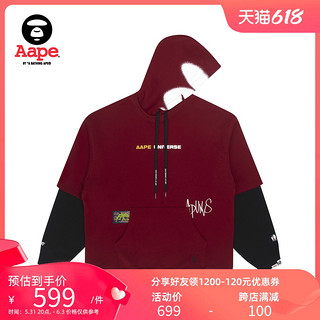 Aape 旗舰店男装秋冬撞色字母猿颜印花假两件连帽卫衣3813XXH