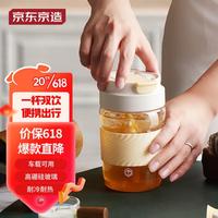 京东京造 东京造 双饮口玻璃咖啡杯 随行便携居家办公吸管杯高硼硅玻璃杯 480ml