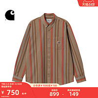 Carhartt WIP长袖衬衫男装经典LOGO皮制标签撞色条纹宽版231361K