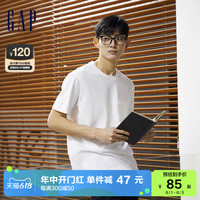 Gap男女装纯棉情侣廓形短袖T恤690357夏季运动纯色上衣 白色 185/108A(XL)